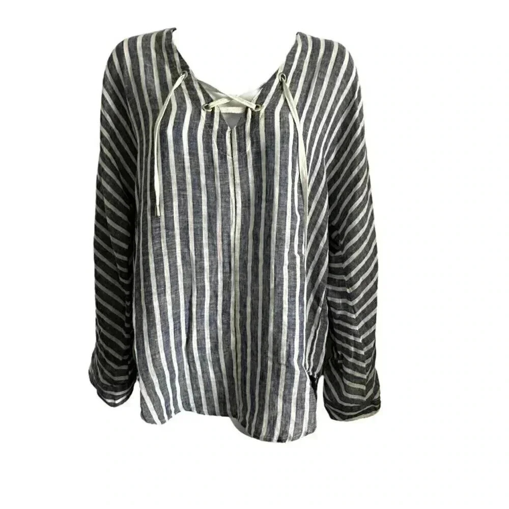 Rails top women's shirt size small linen blend long sleeve resort wear blue